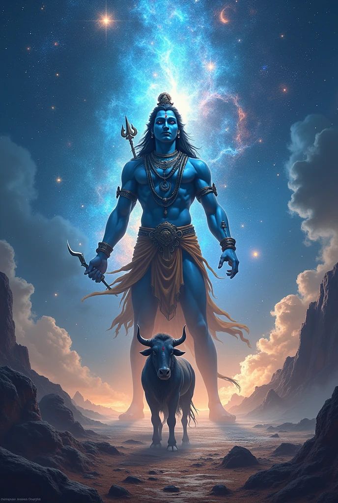 Lord Shiva standing with Nandi bull