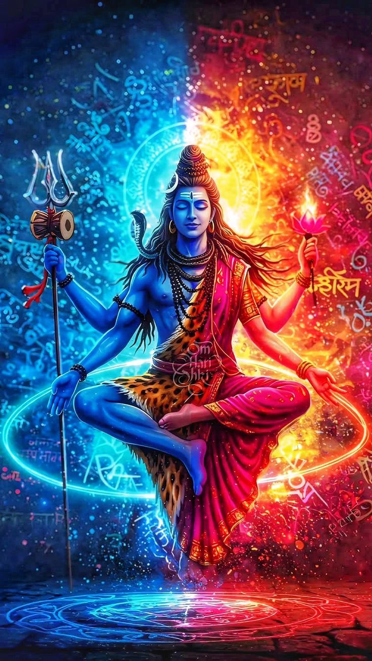 Meditating Shiva with trident and damru