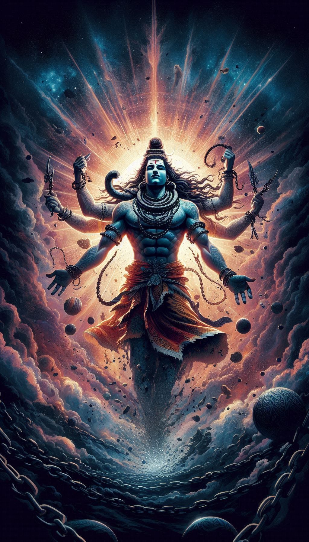 Powerful Shiva amidst a cosmic galaxy
