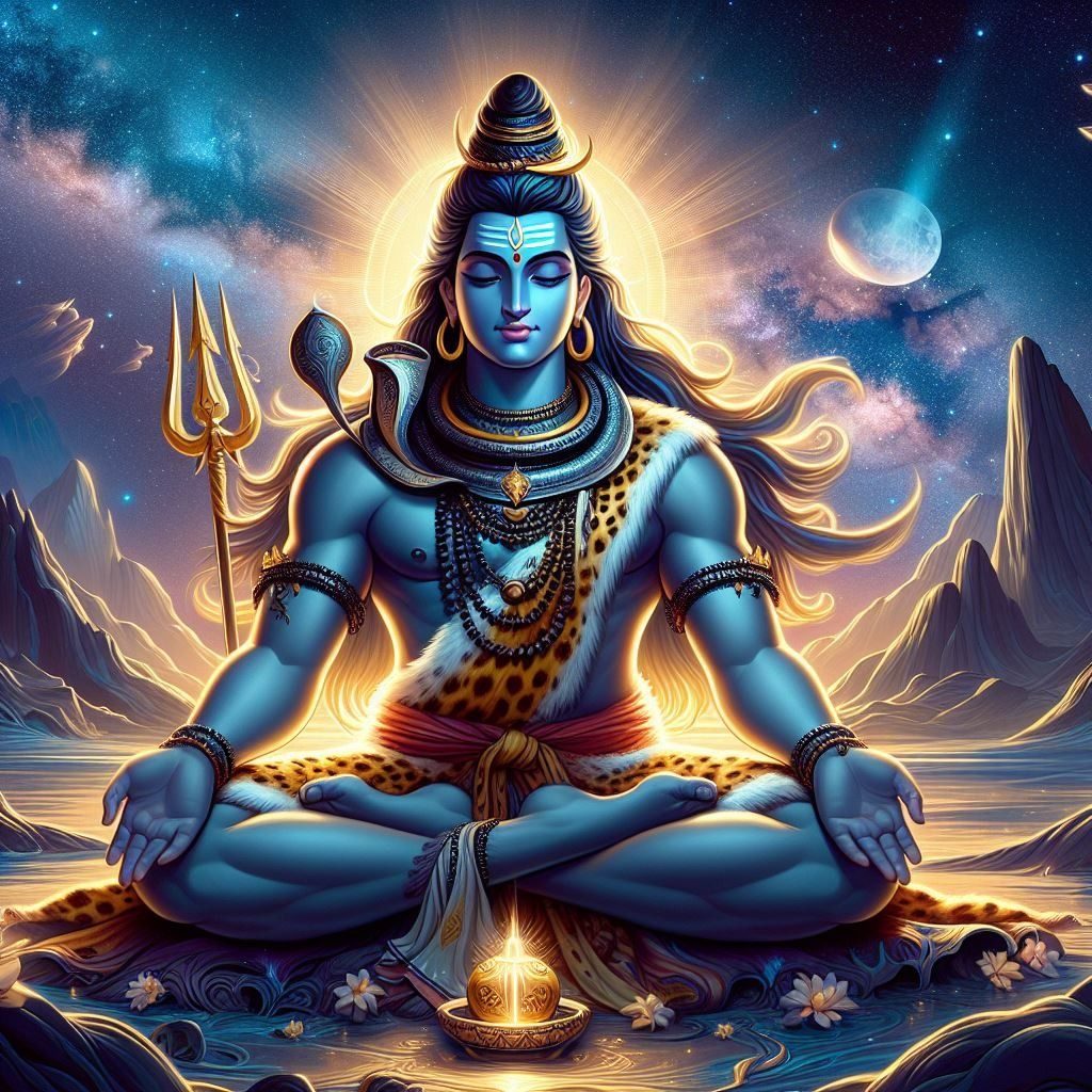 Meditating Shiva amidst a starry universe