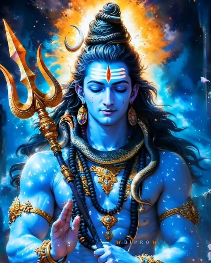 Lord Shiva with Trishul, cosmic background