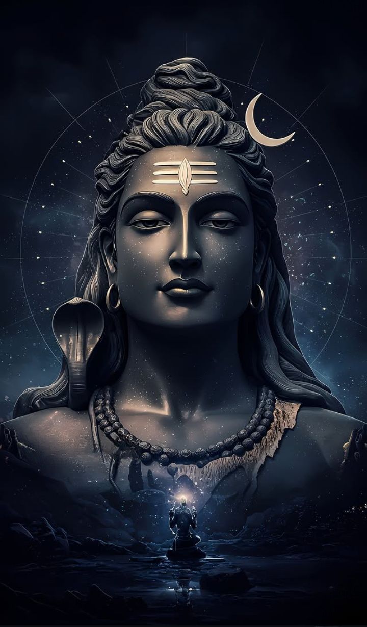 Meditating Shiva amidst cosmic universe