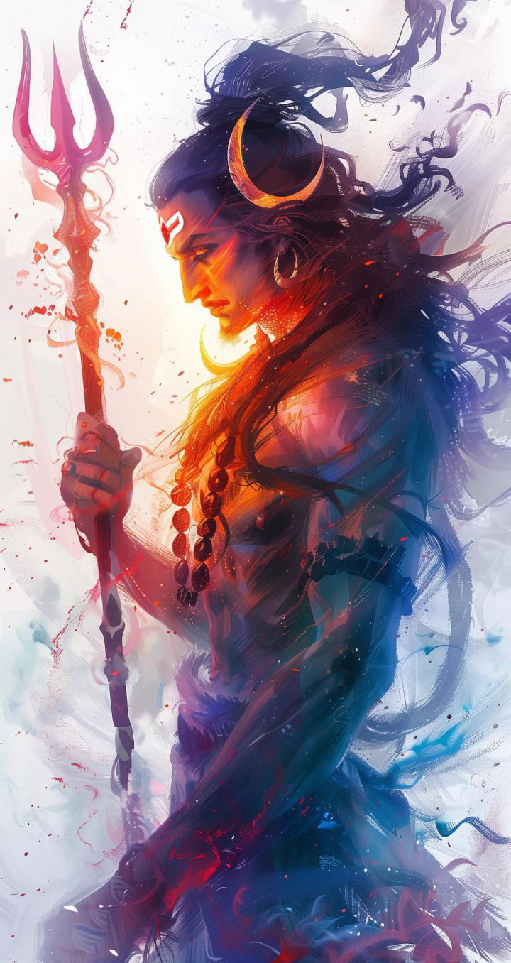 Powerful Shiva with Trishul and serpent.