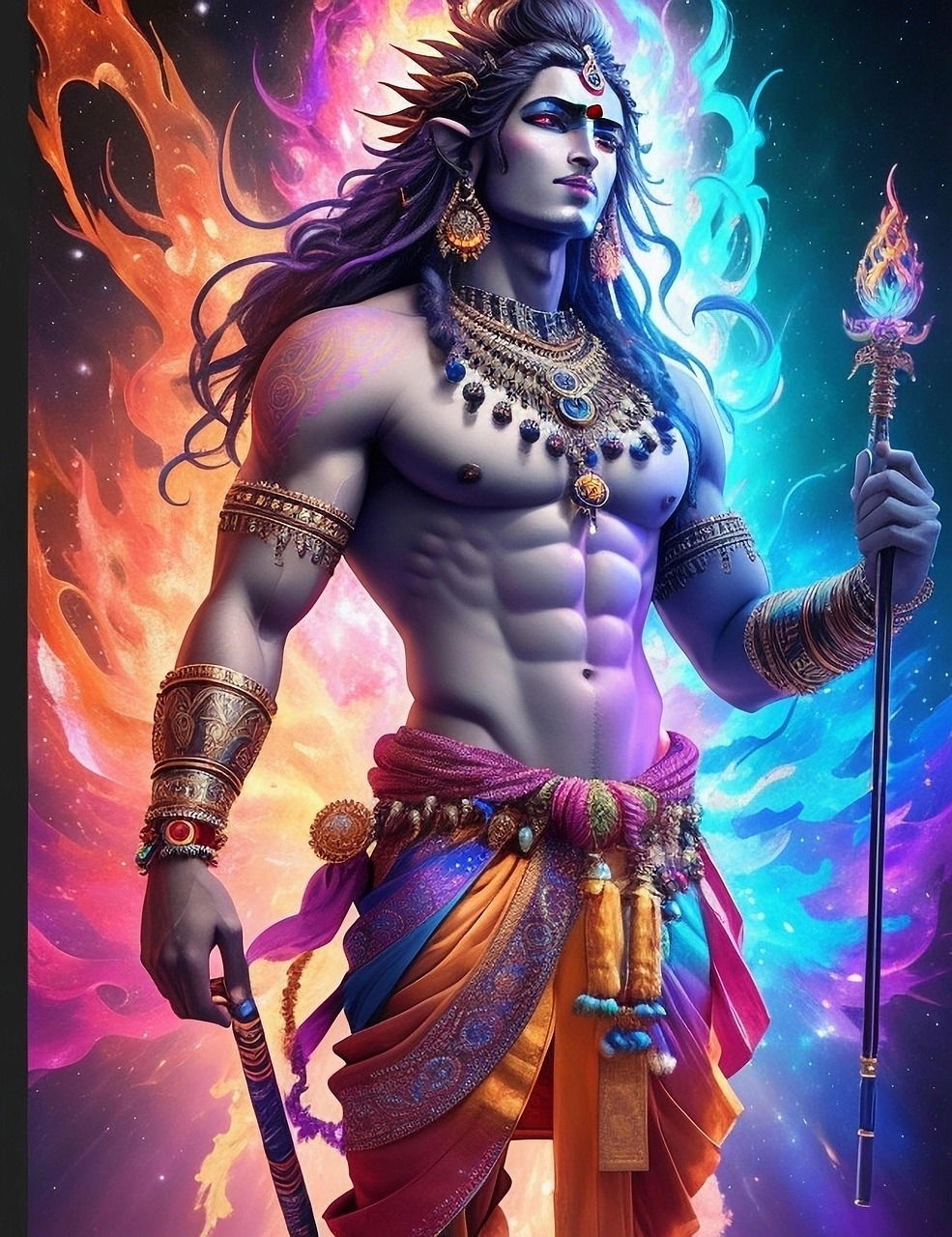 Powerful Shiva amidst cosmic energies