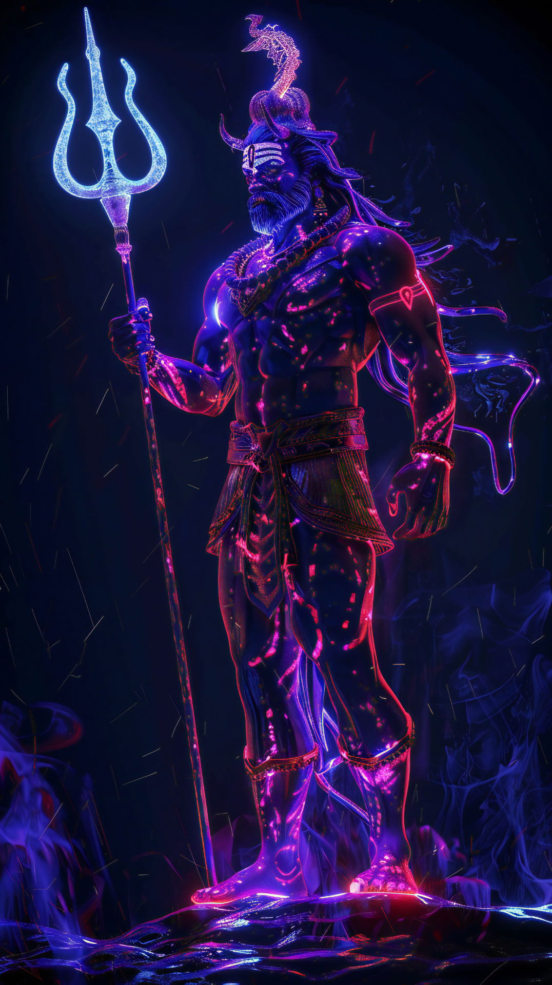 Lord Shiva with glowing trident and serpent