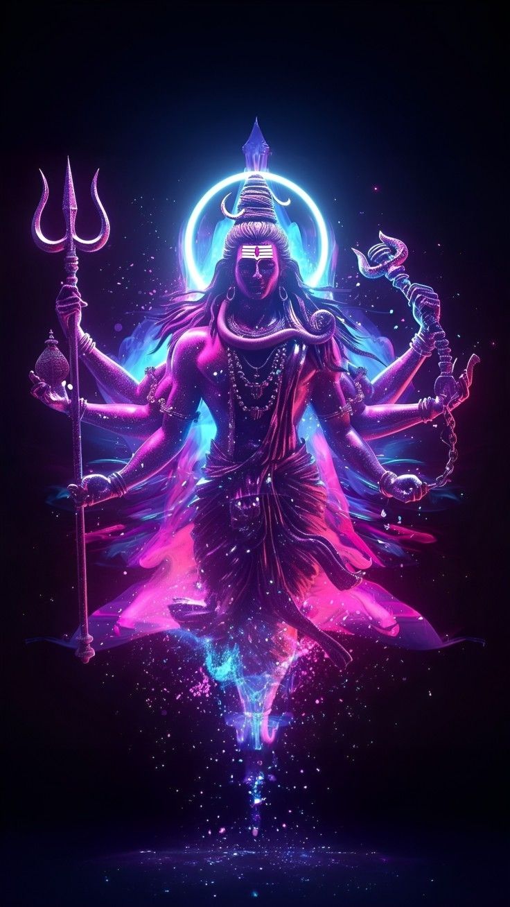 Radiant Shiva with trident and damru.