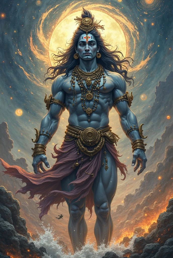 Powerful Shiva emerging from cosmic energy