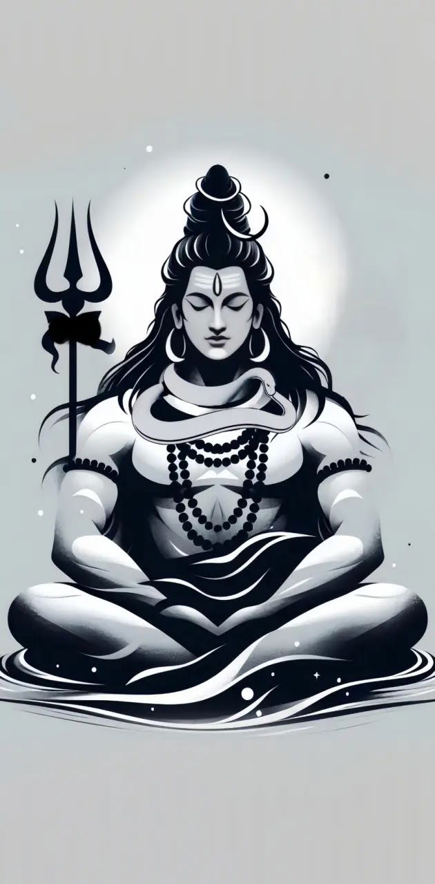 Meditating Shiva in monochrome portrait.