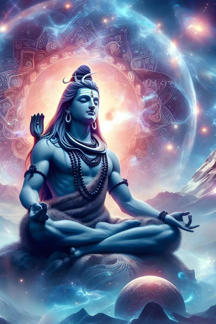 Shiva meditating in a cosmic galaxy