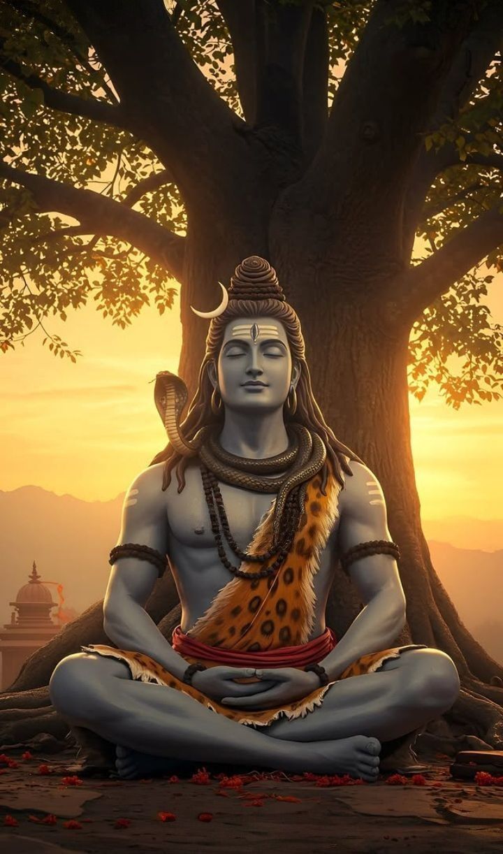 Meditating shiva under a banyan tree