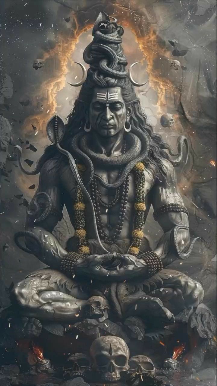 Meditating Shiva amidst cosmic energy