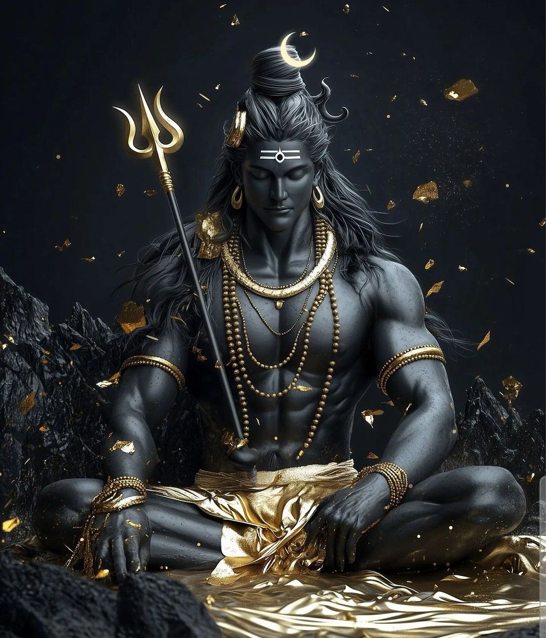 Meditating Shiva with trident and serpent