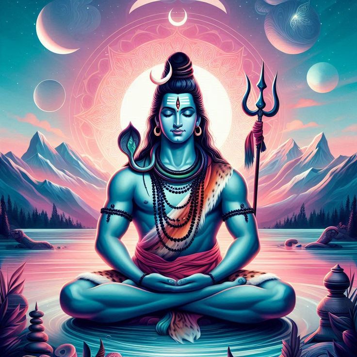 Meditating Shiva amidst cosmic landscape