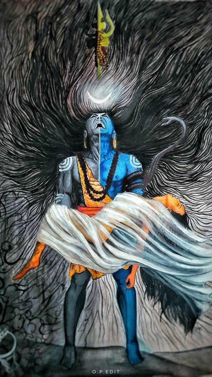 Powerful Shiva with trident and swirling energy