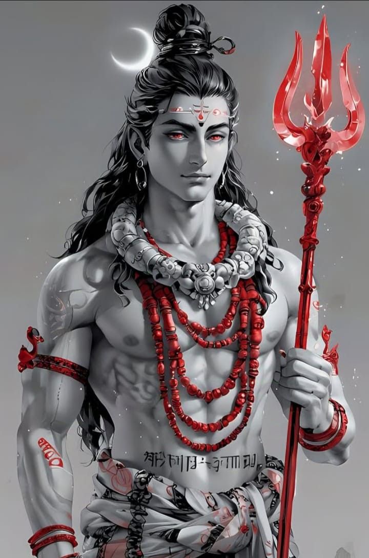 Powerful Shiva portrait with trident and moon