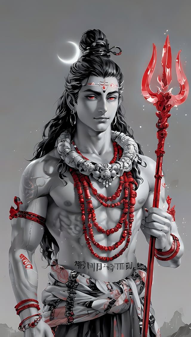 Powerful Shiva with crimson Trishul