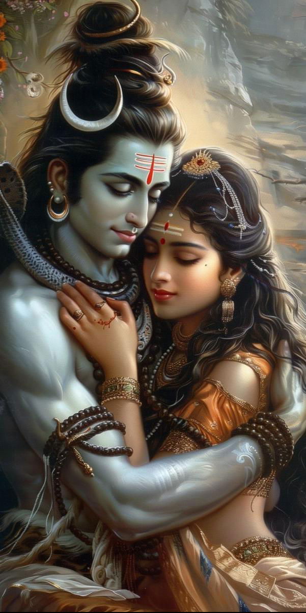 Shiva and Parvati in loving embrace.