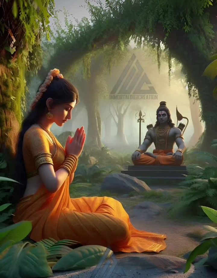 Parvati prays to Lord Shiva in forest