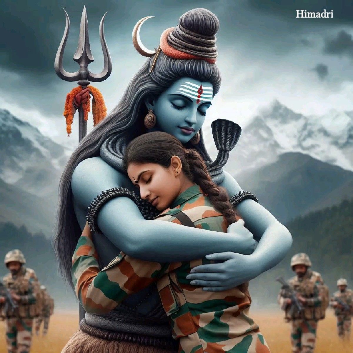 Shiva and Parvati embrace in Himalayas
