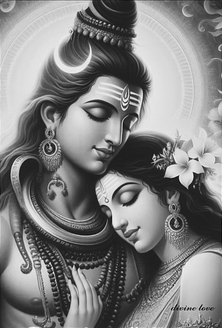 Shiva and Parvati in loving embrace.