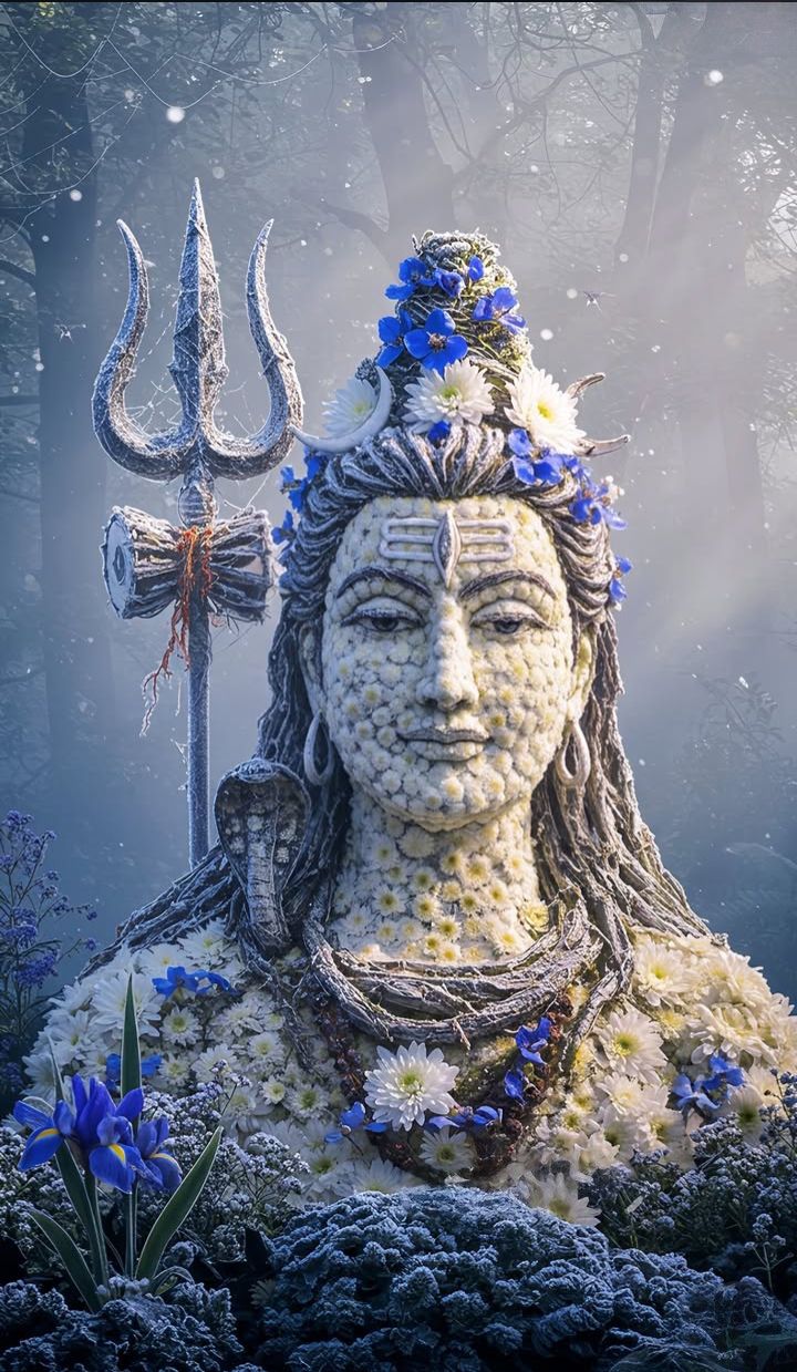Floral Shiva head with Trishul