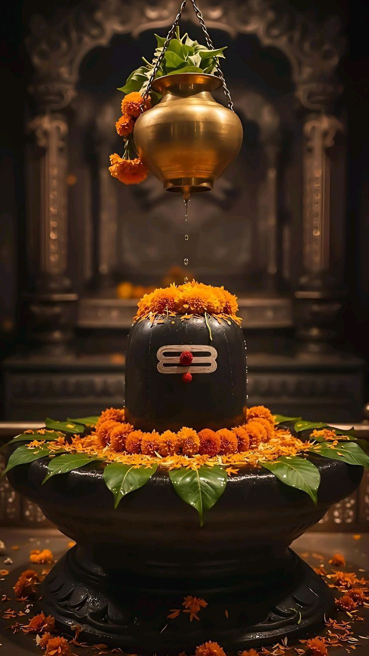 Shiva linga with golden water abhishekam