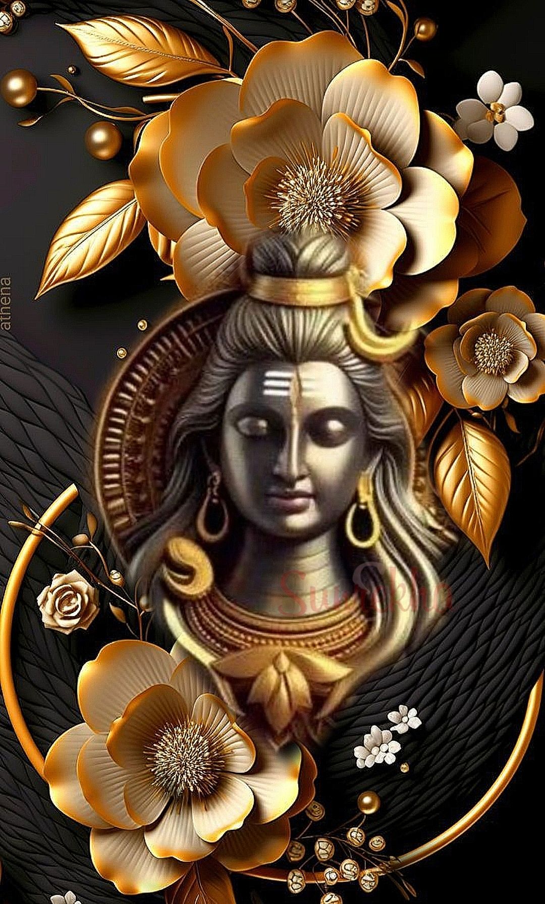 Lord Shiva amidst golden flowers