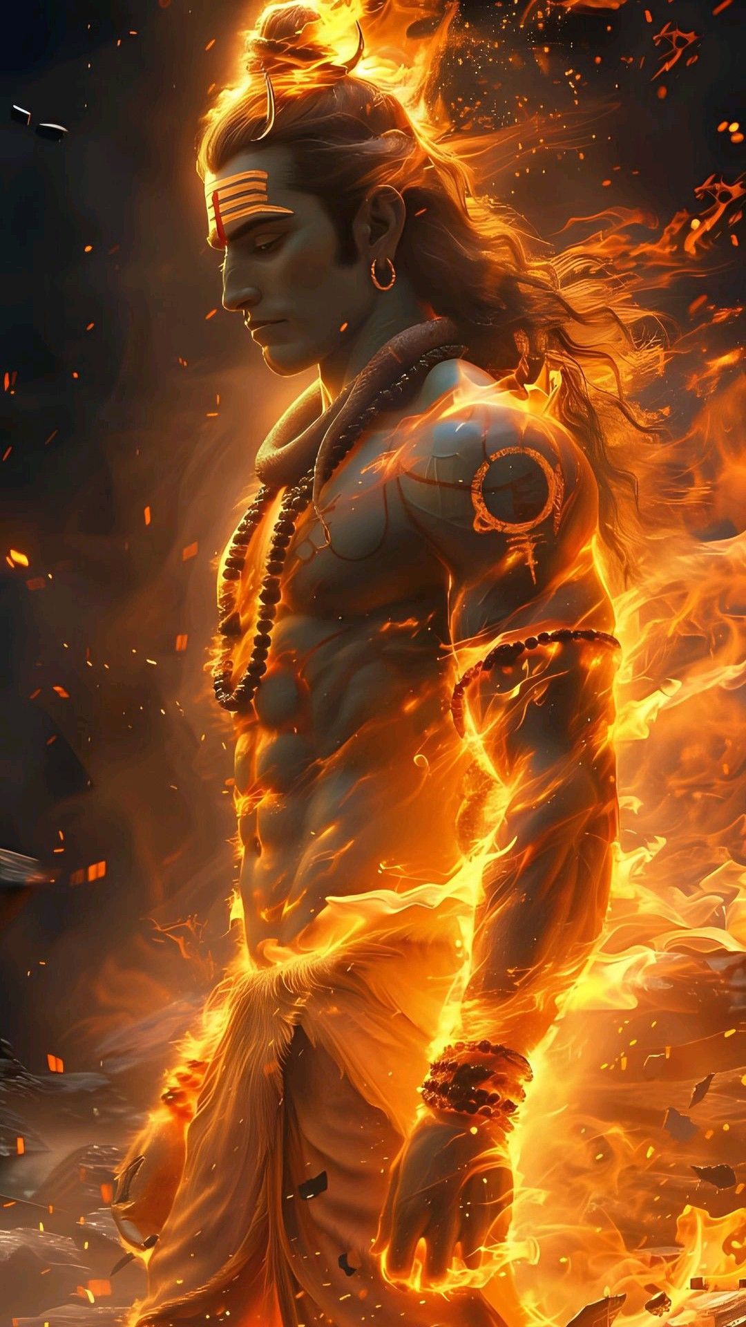 Lord Shiva emerging from raging flames