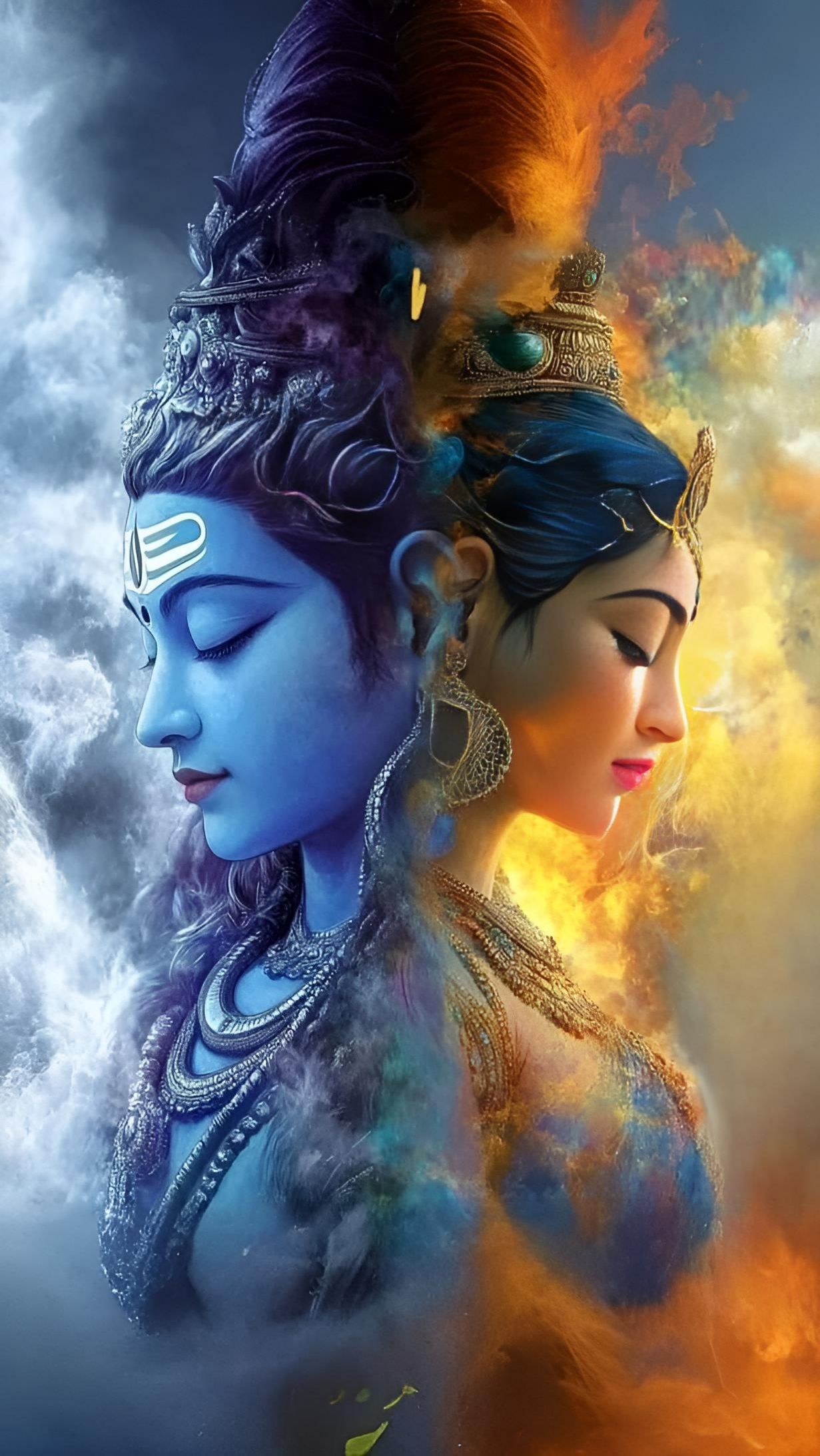 Shiva and Parvati divine portrait