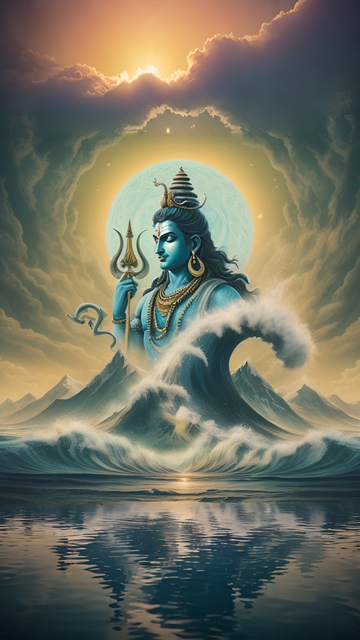 Lord Shiva emerging from the ocean.