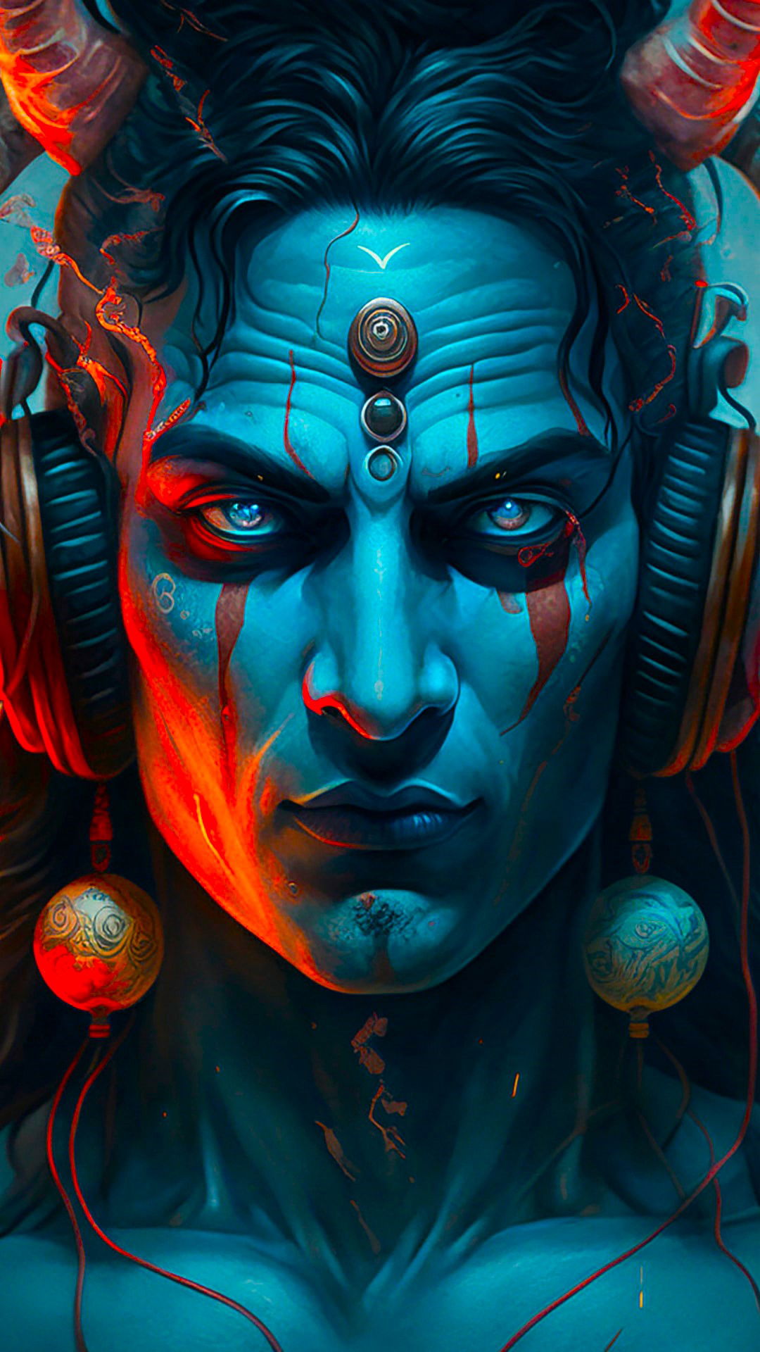 Intense portrait of Lord Shiva radiating energy