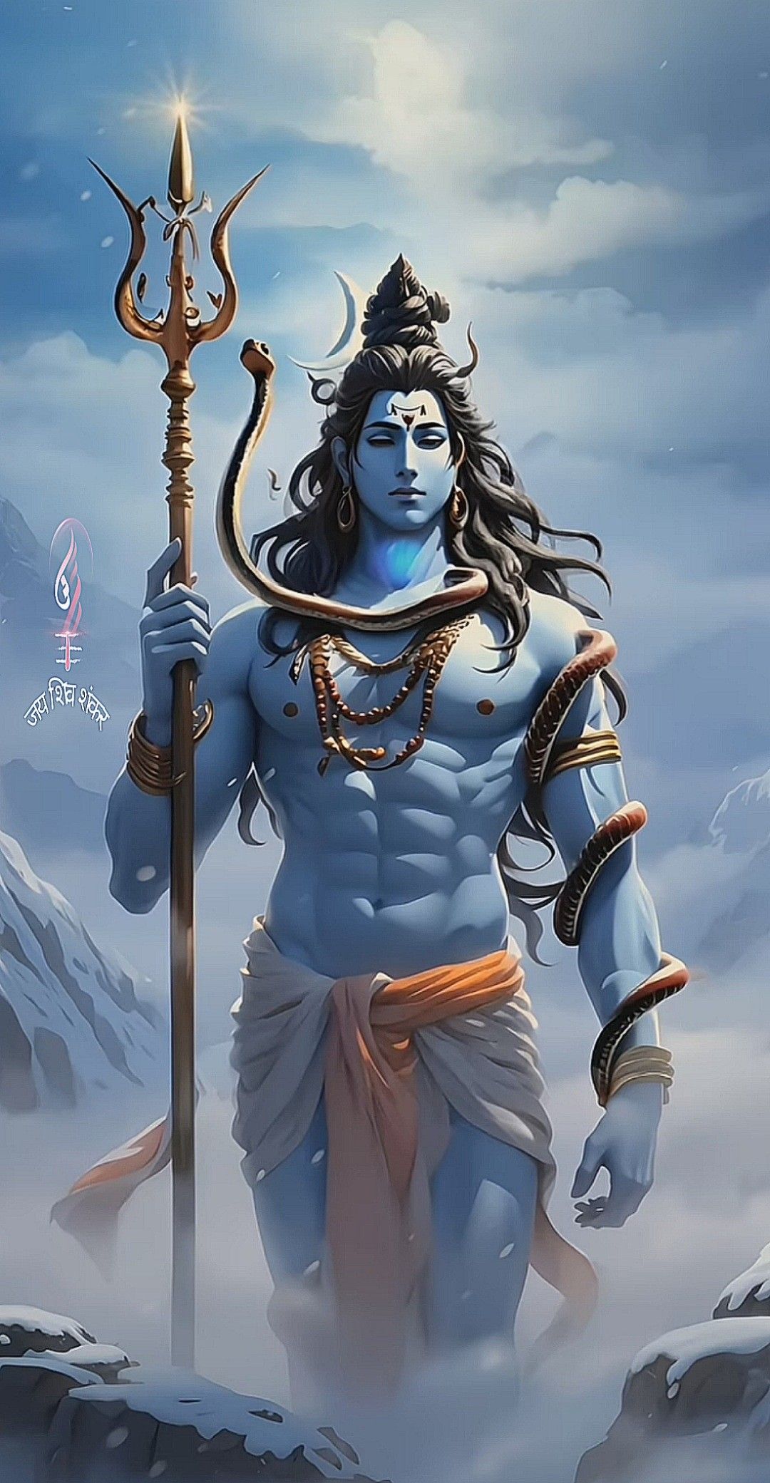 Blue-skinned Shiva holding a trident
