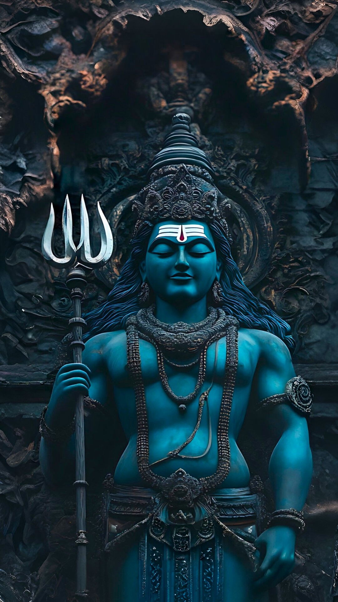 Blue-skinned Shiva holding a trident