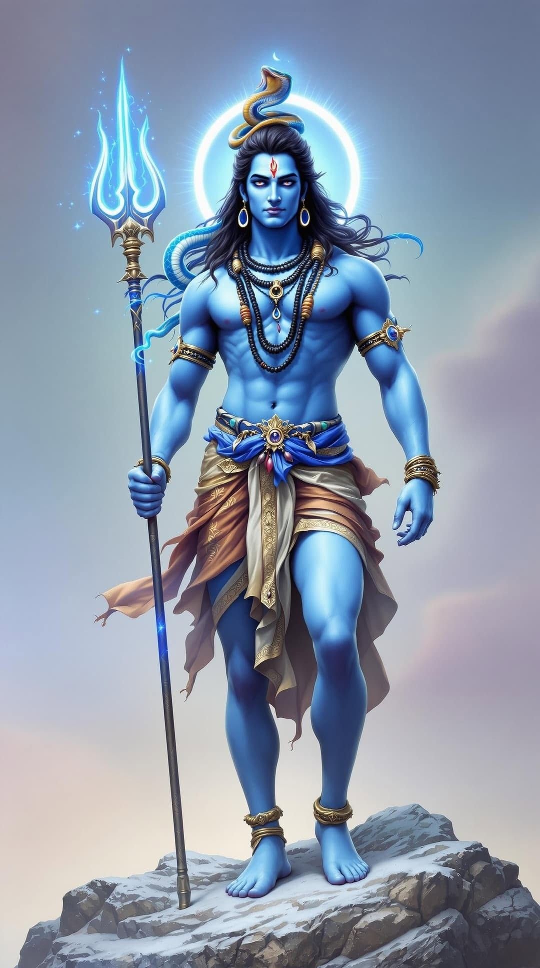 Powerful blue-skinned shiva holding trident