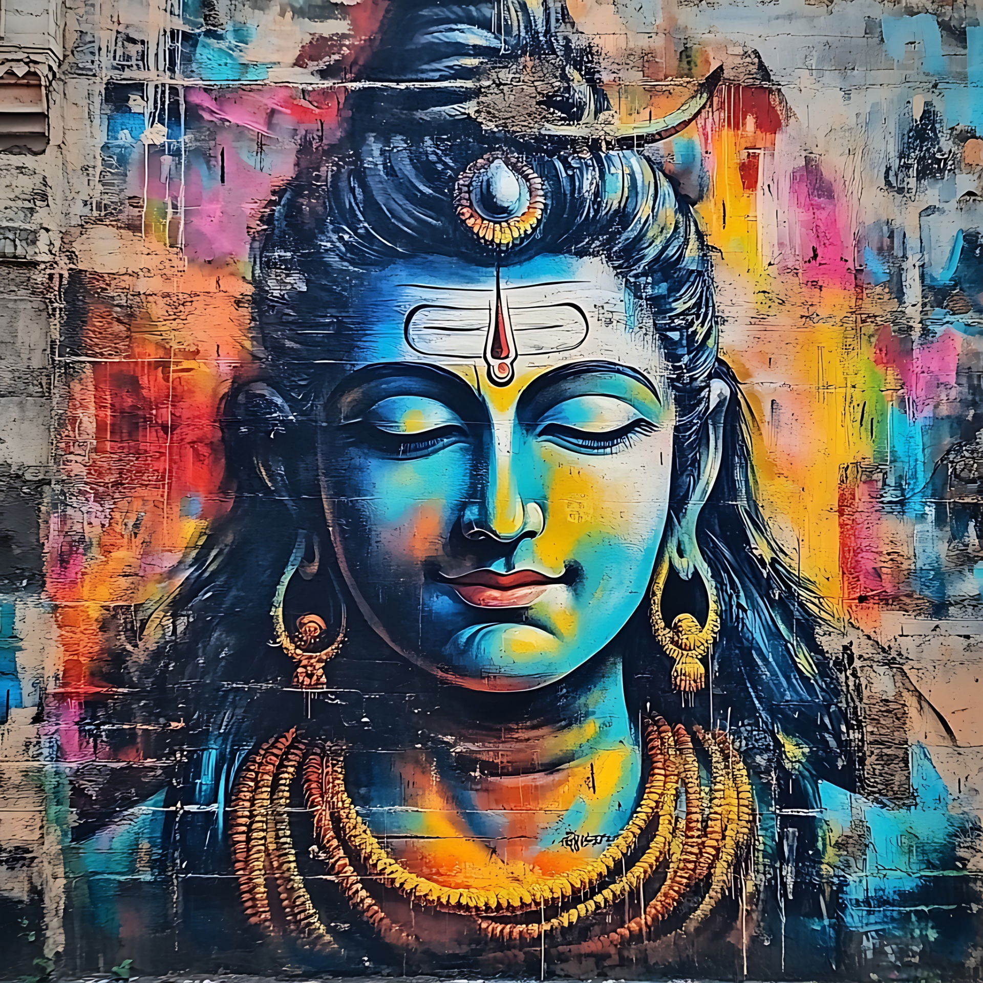 Colorful portrait of Lord Shiva meditating