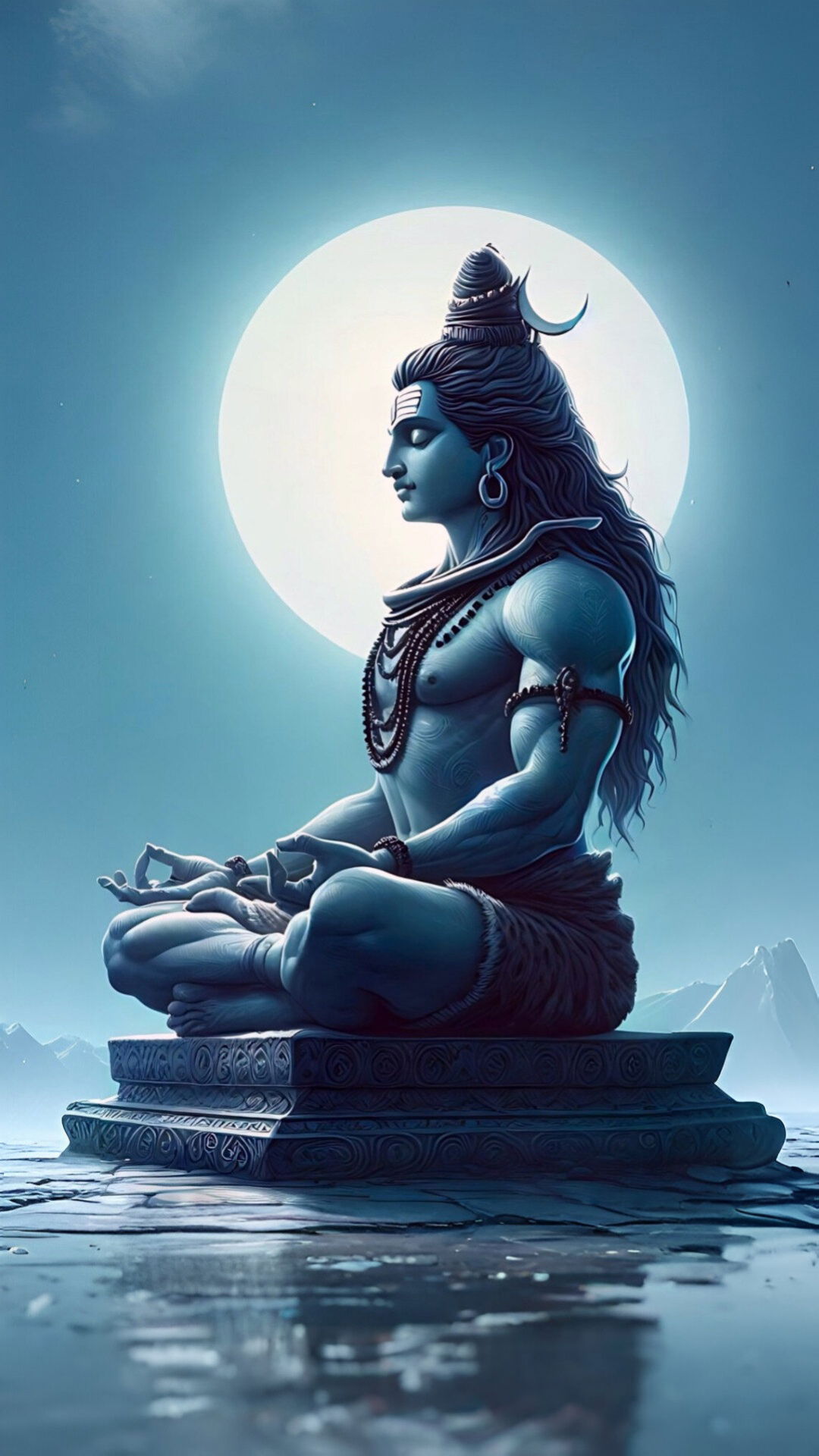 Meditating Shiva under the full moon