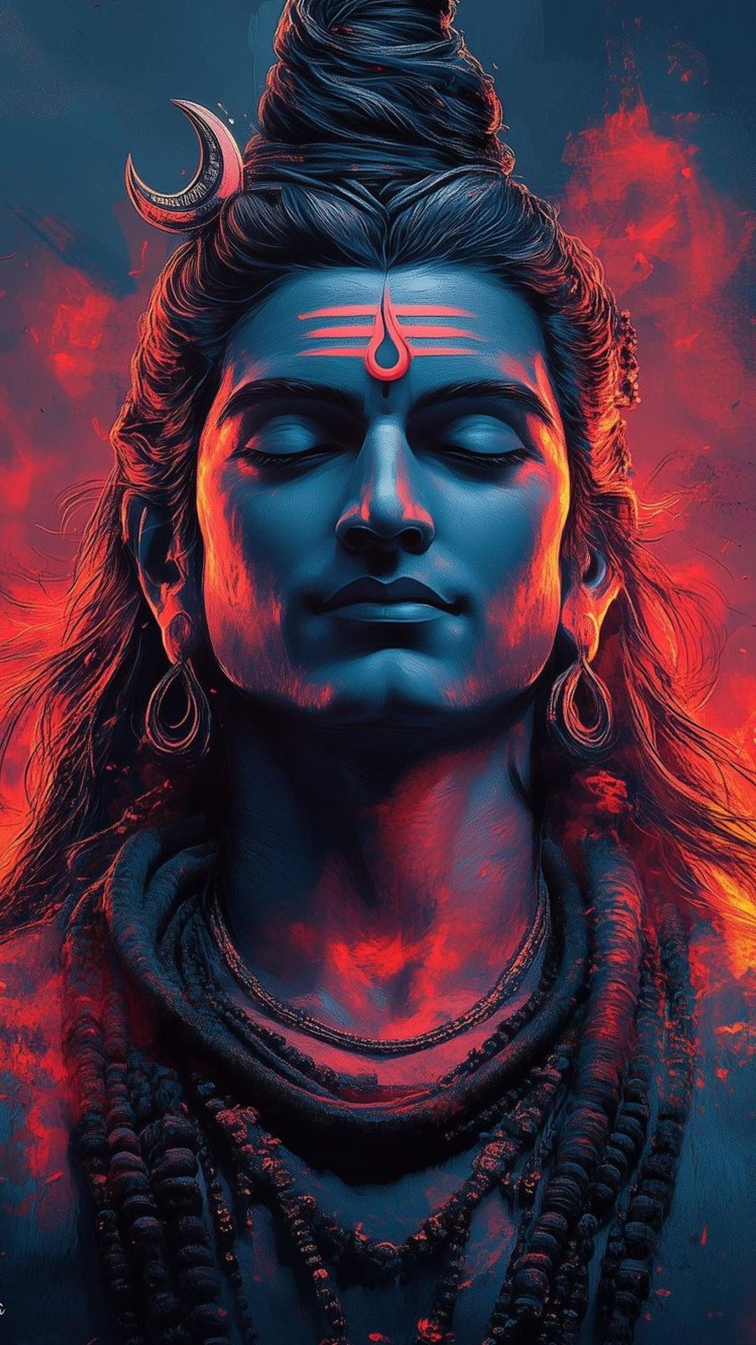 Blue-skinned Shiva with crescent moon