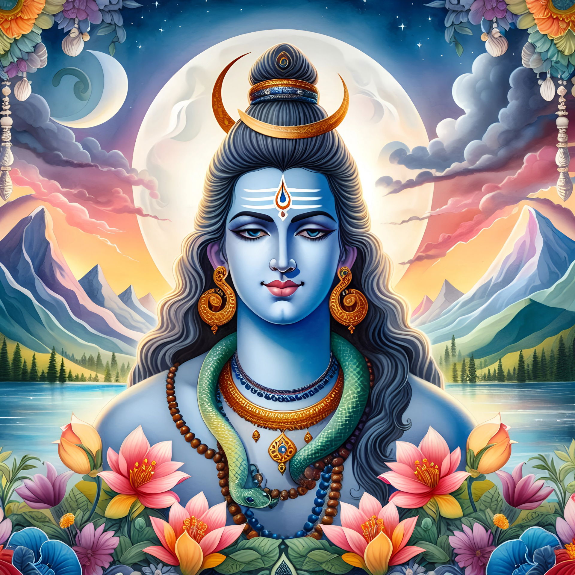 Lord Shiva amidst cosmic landscape
