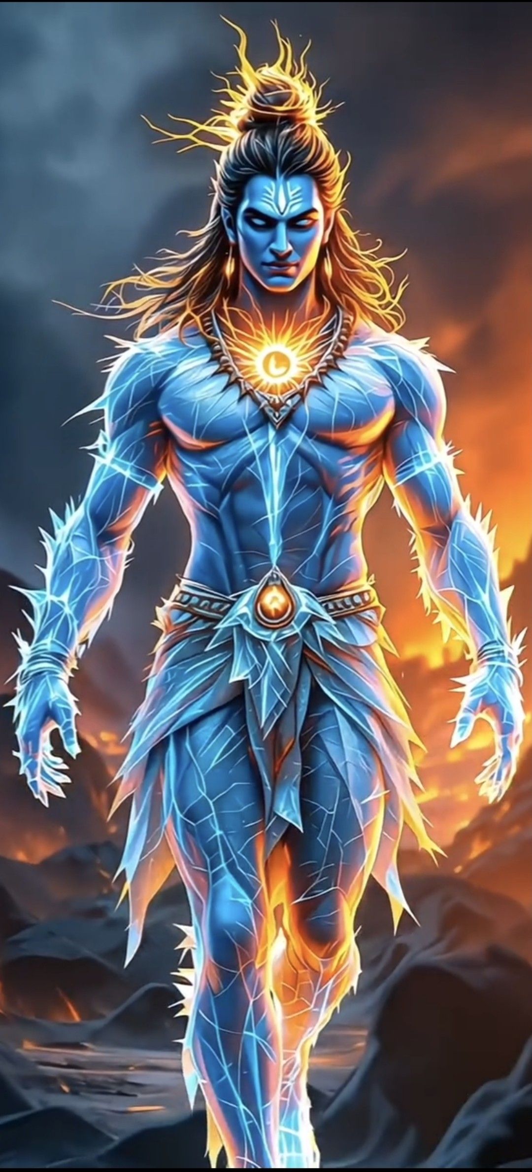 Powerful Shiva with fiery aura.