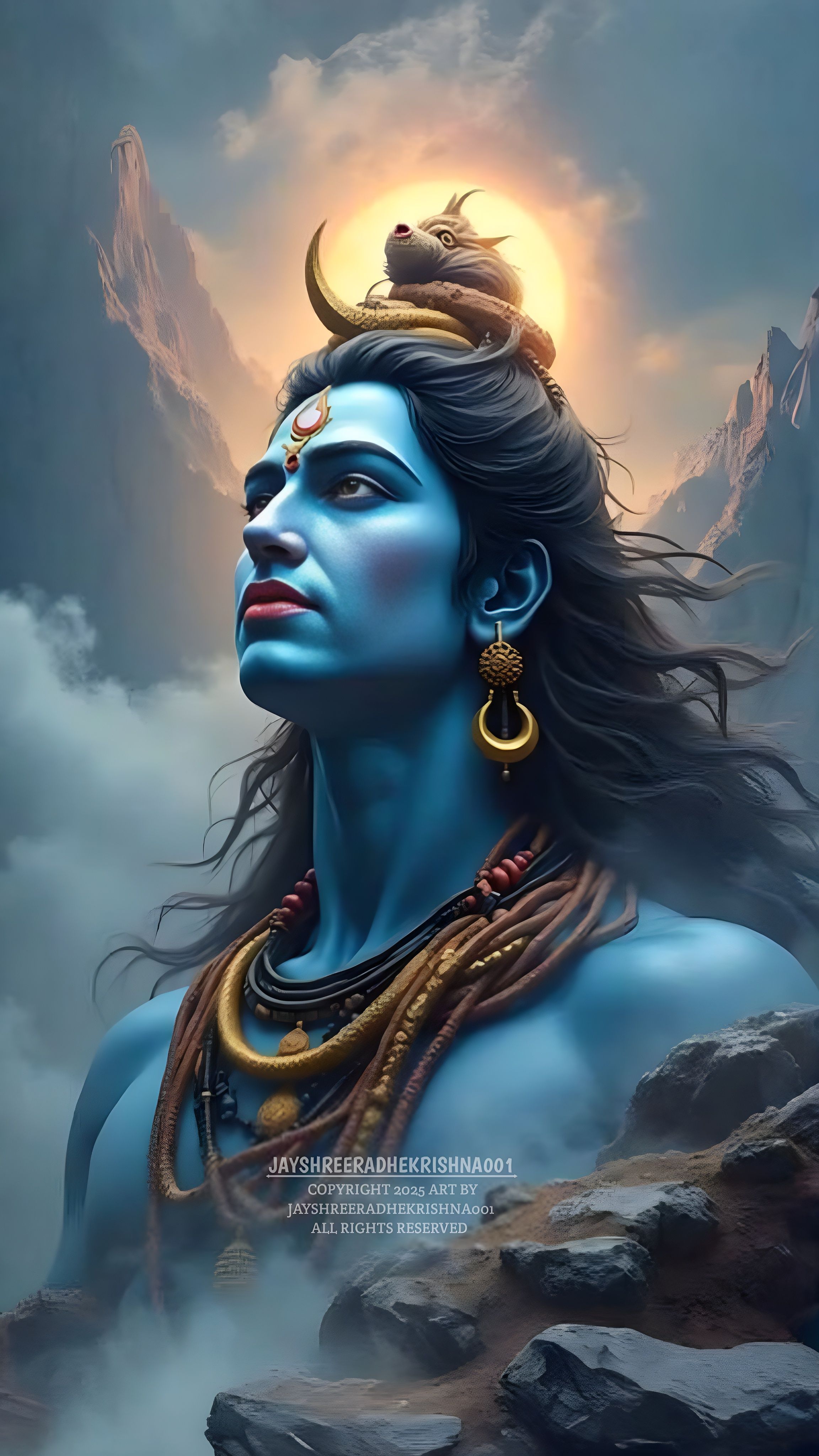 Blue-skinned shiva amidst the clouds