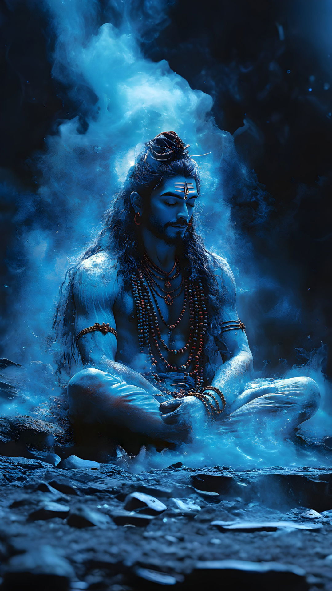 Meditating Shiva in blue hues