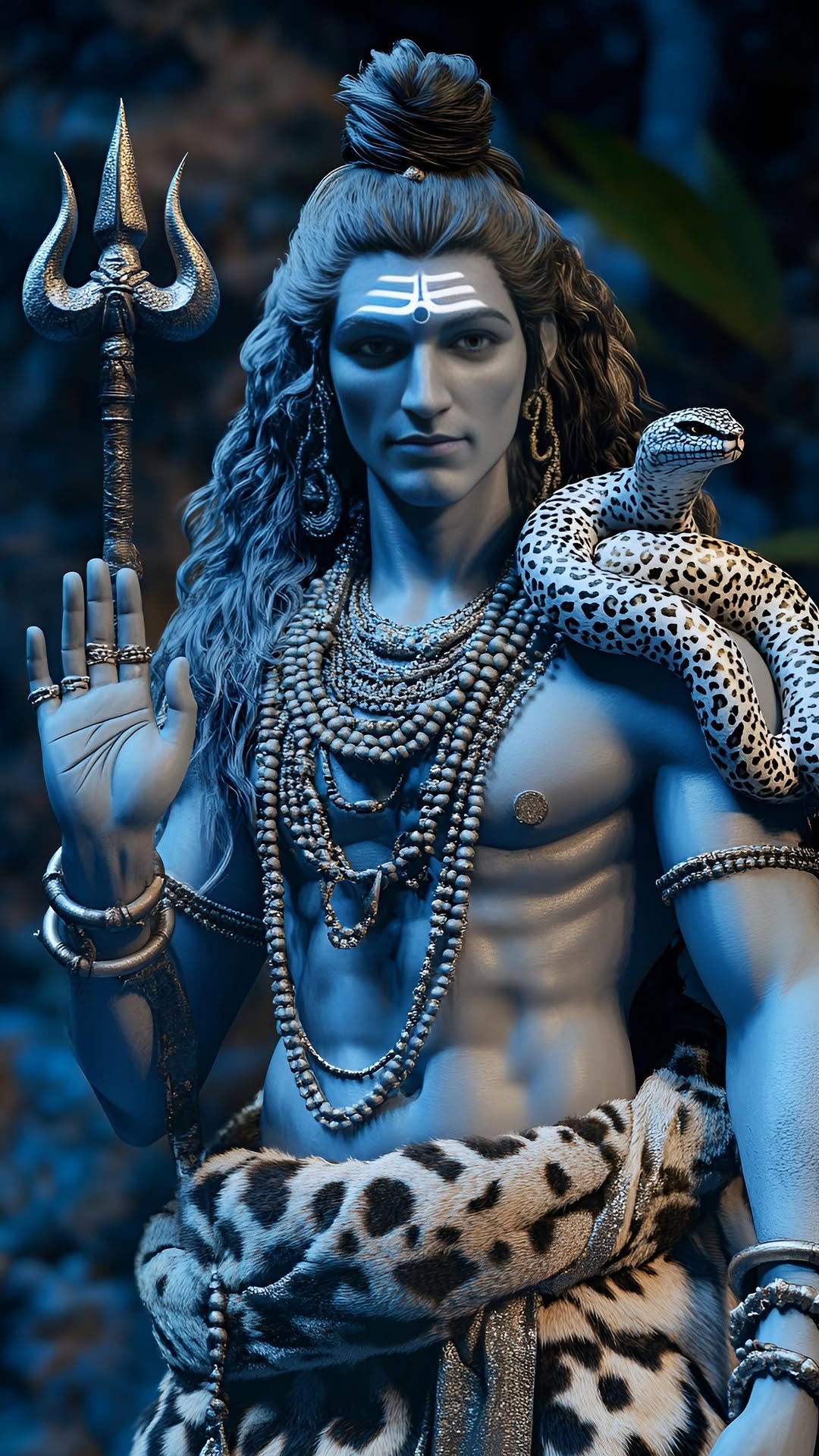 Blue-skinned Shiva with Trishul and serpent