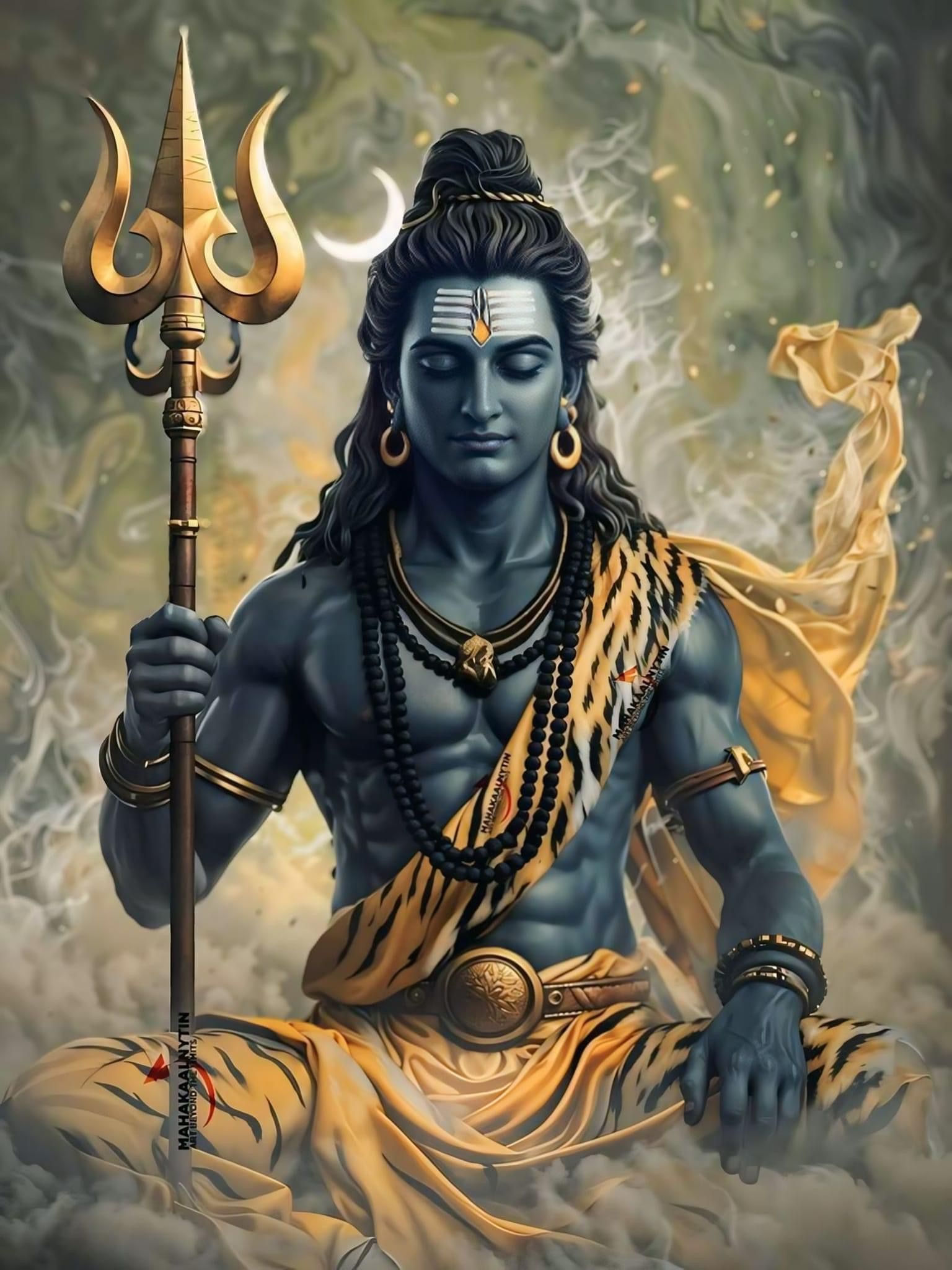 Meditating Shiva with Trishul and crescent moon