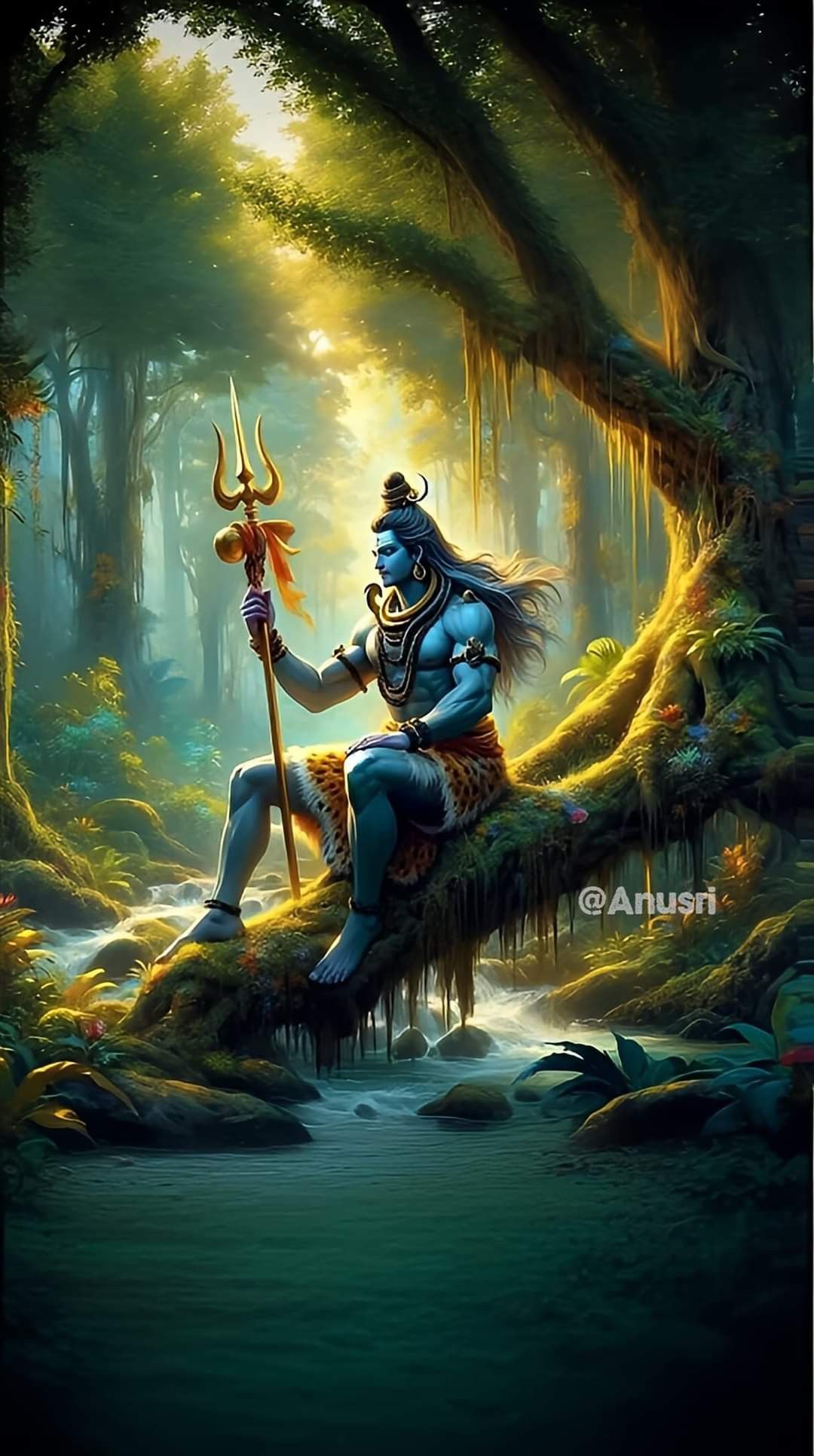 Lord Shiva meditating in forest