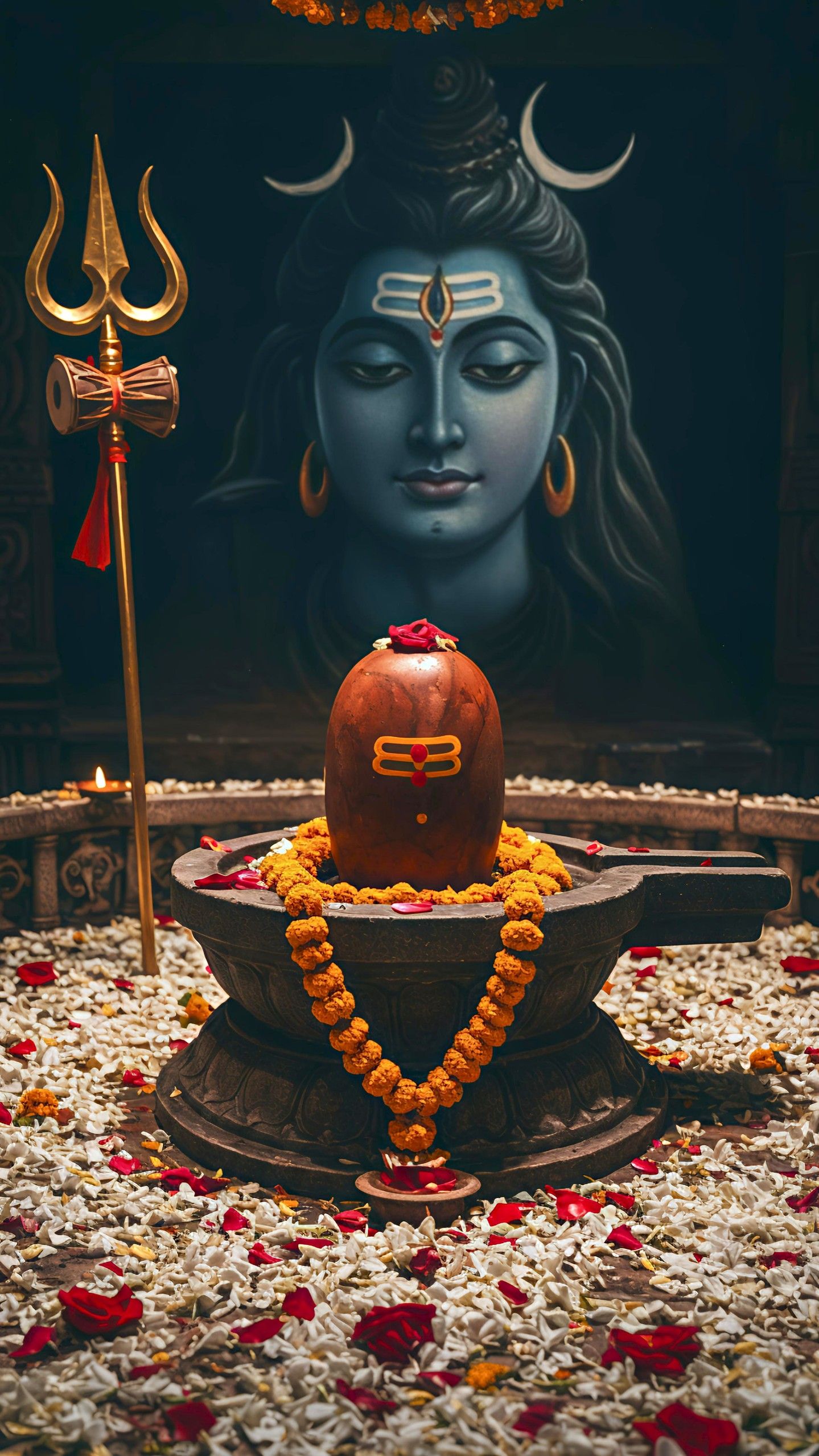 Serene Shiva with Shivling and flowers