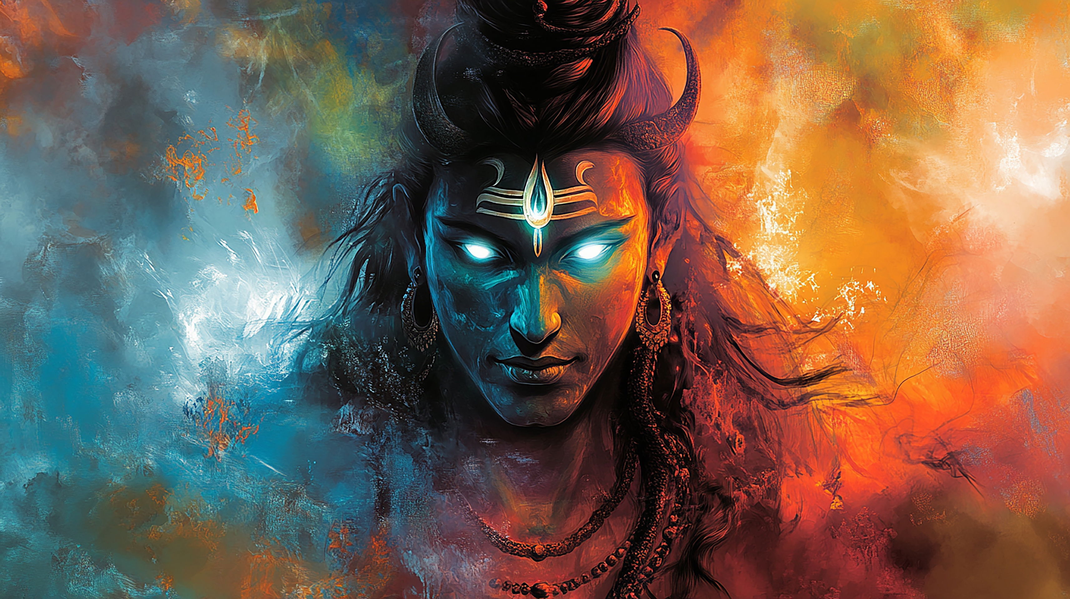 Powerful Shiva portrait with blue skin