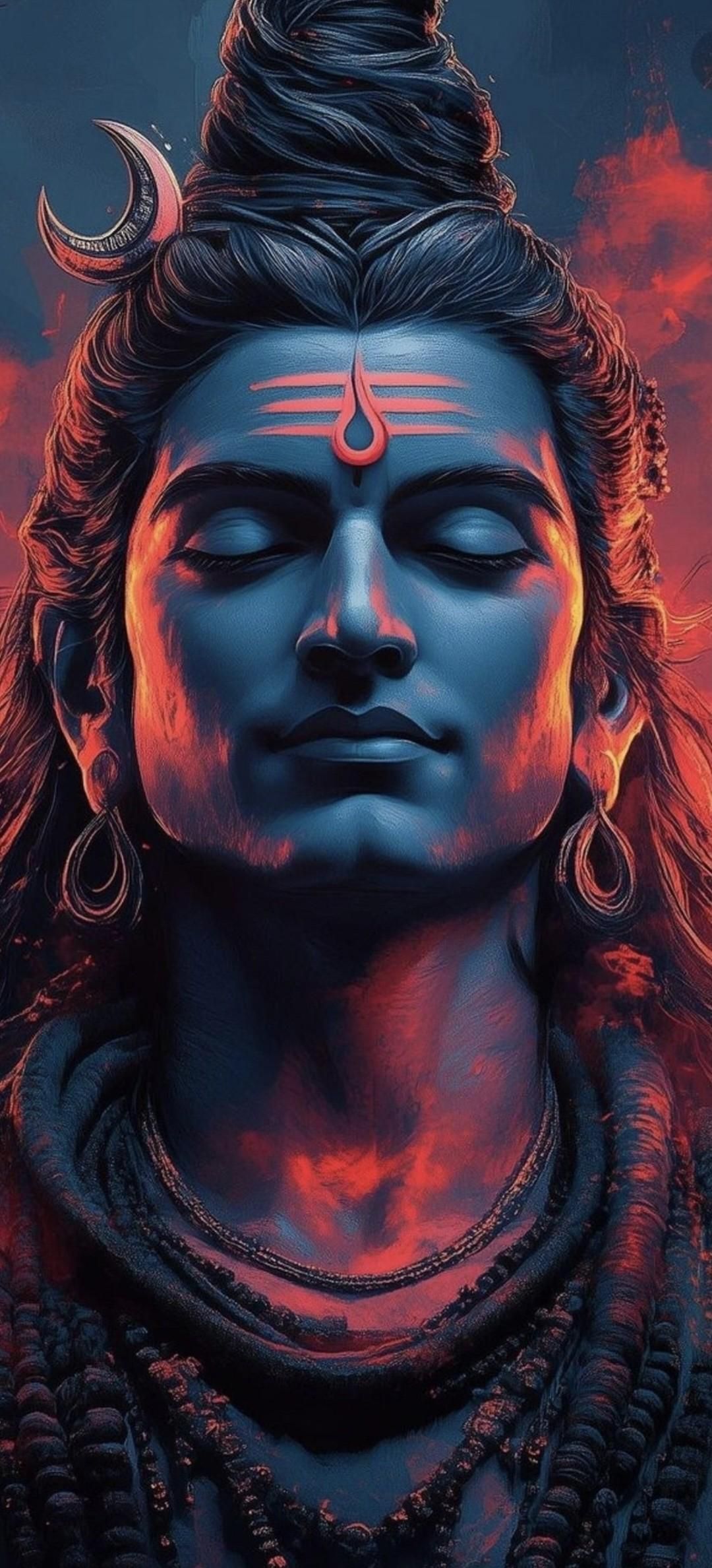 Serene Shiva face with cosmic background.
