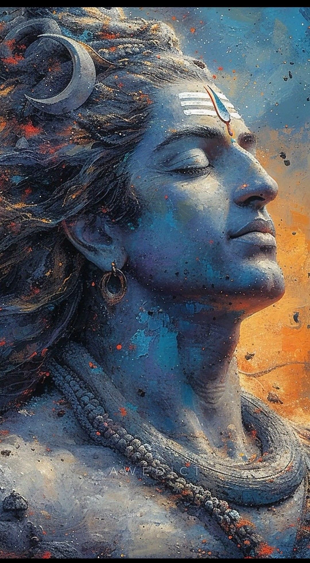 Blue-skinned Shiva in peaceful portrait.