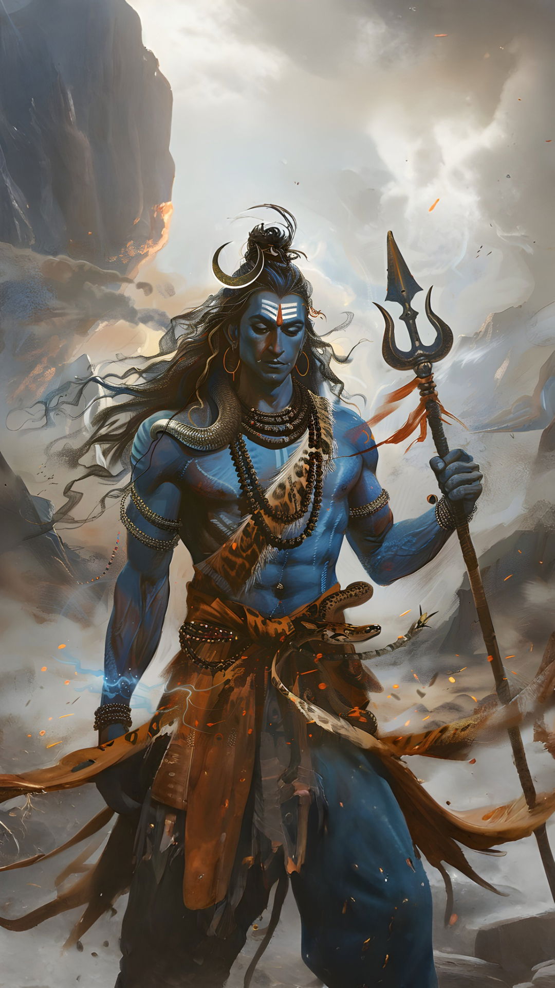 Powerful Shiva holding a trident.