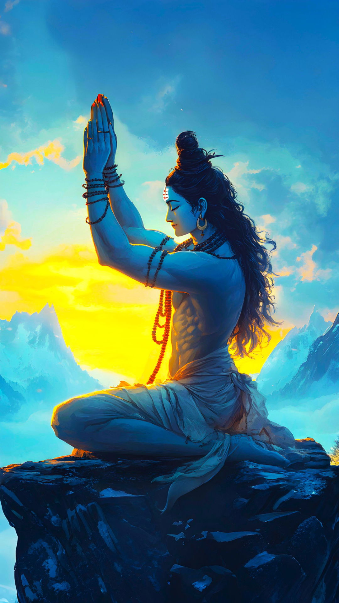 Lord Shiva meditating on a mountain